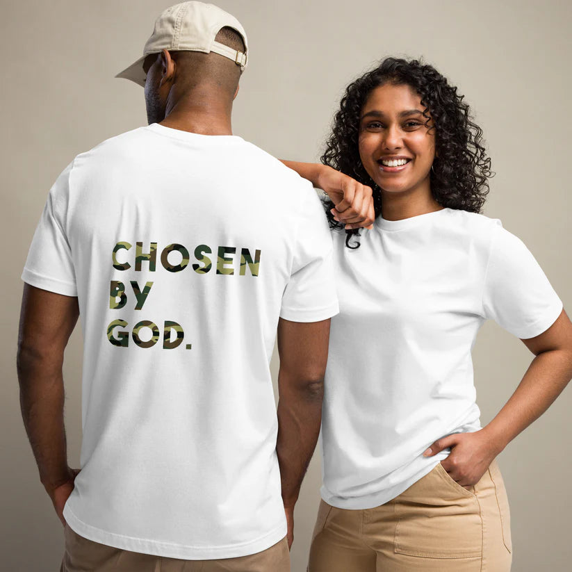 "Chosen by God-Back" - (Army) Unisex Cotton T-shirt