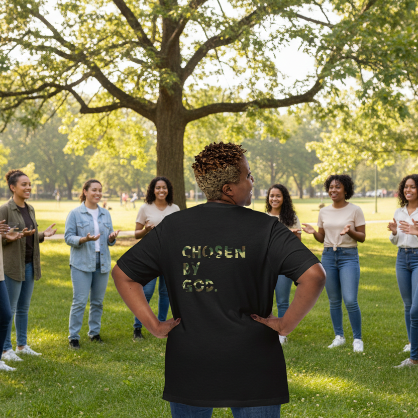"Chosen by God-Back" - (Army) Unisex Cotton T-shirt