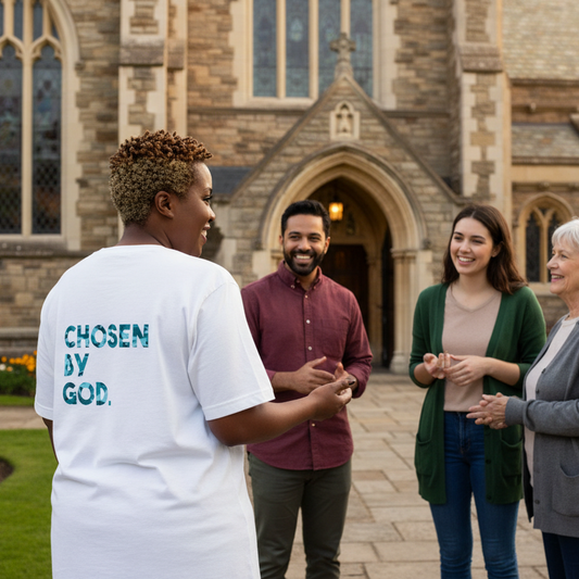 "Chosen by God-Back" - (Turq) Unisex Cotton T-Shirt