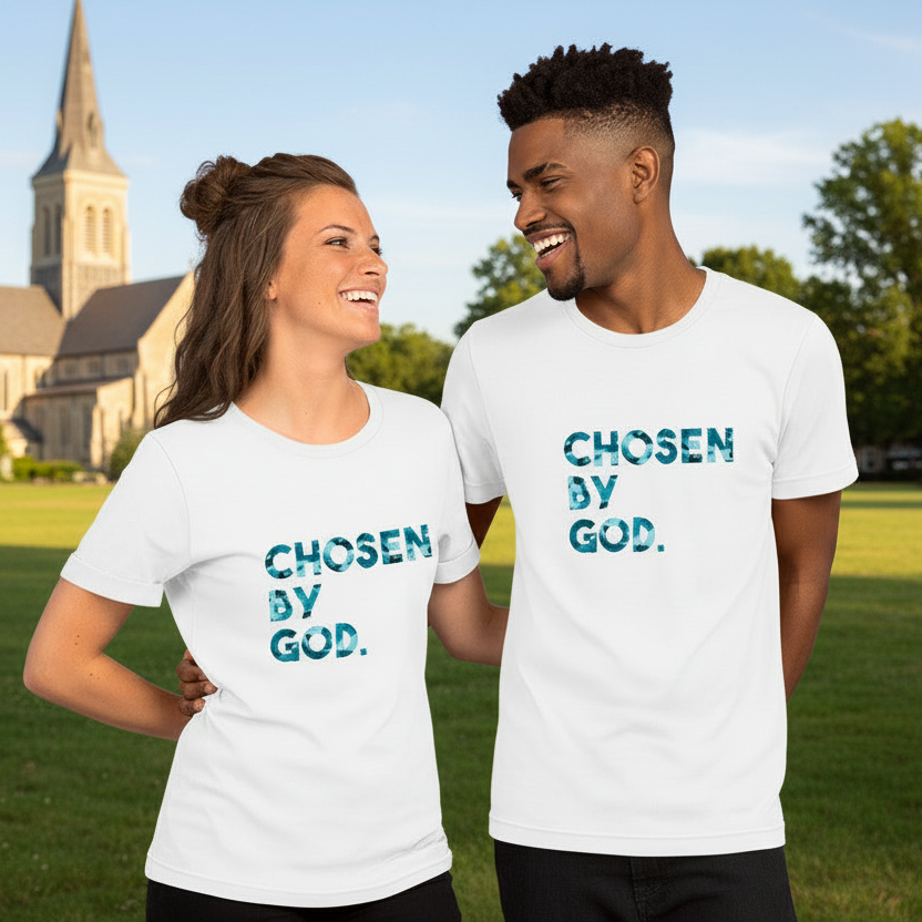 "Chosen by God- Front" - (Turq) Unisex Cotton T-Shirt