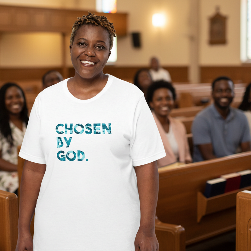 "Chosen by God- Front" - (Turq) Unisex Cotton T-Shirt